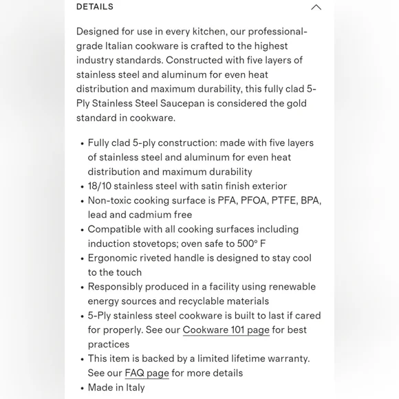 NWOT! Quince 3qt- 5ply Stainless Steel Non-Toxic Saucepan Pot With Lid! (SZ) - Picture 7 of 12